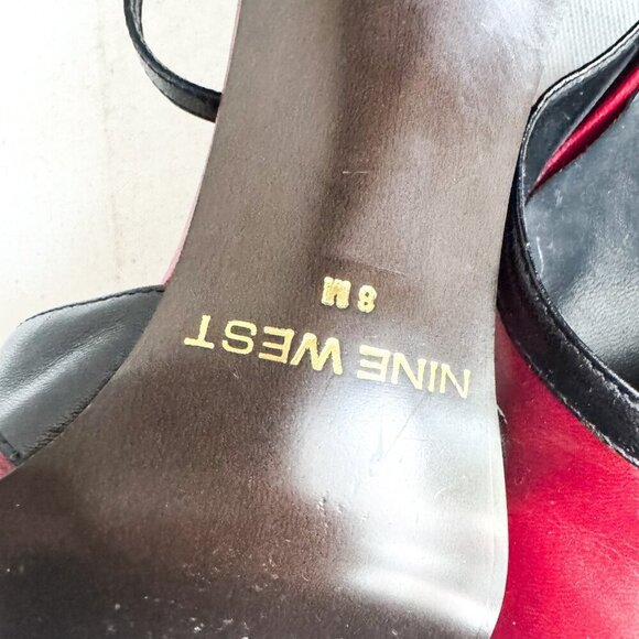 Vintage y2k Red Black Square Toe Leather Heels 8 - Picture 10 of 11